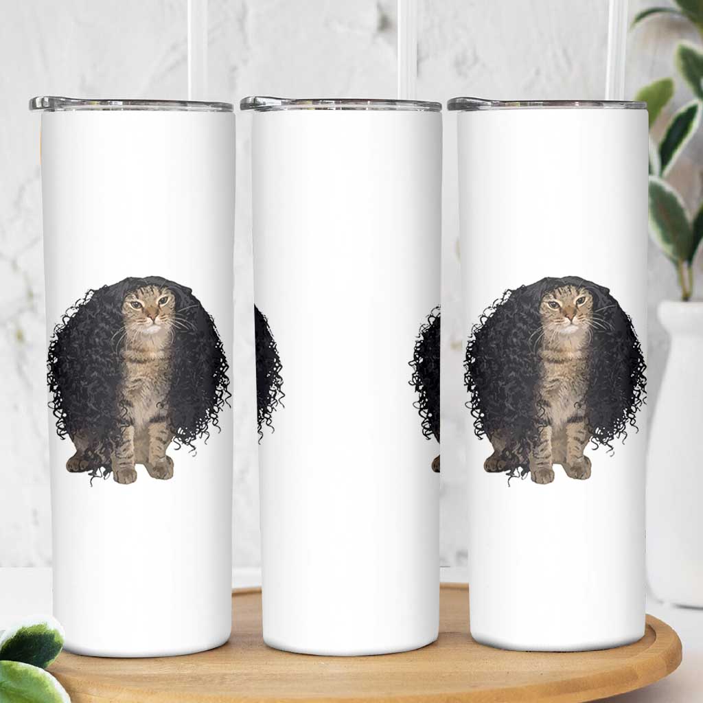 Funny Long Curly Hair Wig Cat Soccer Fans Skinny Tumbler Football Meme Sports Humor