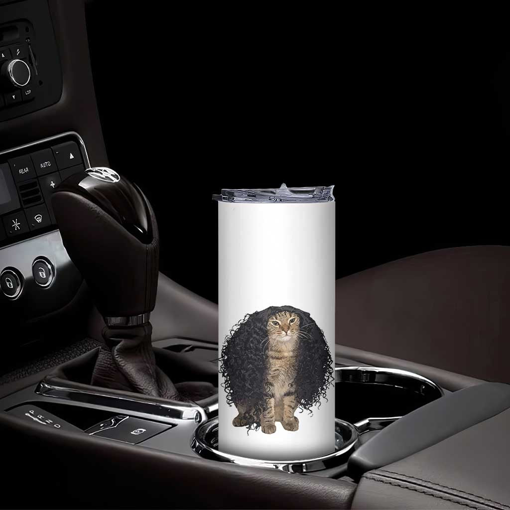 Funny Long Curly Hair Wig Cat Soccer Fans Skinny Tumbler Football Meme Sports Humor