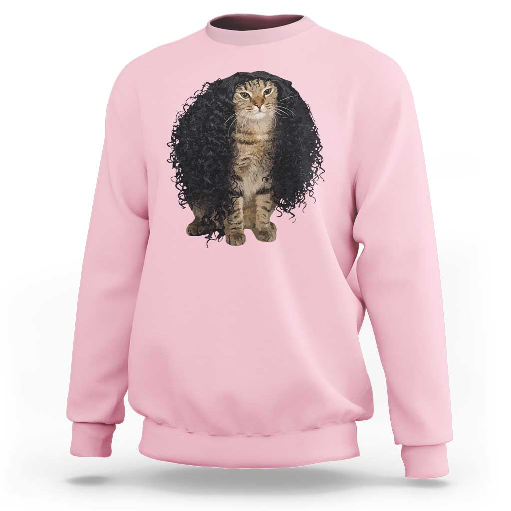 Funny Long Curly Hair Wig Cat Soccer Fans Sweatshirt Football Meme Sports Humor