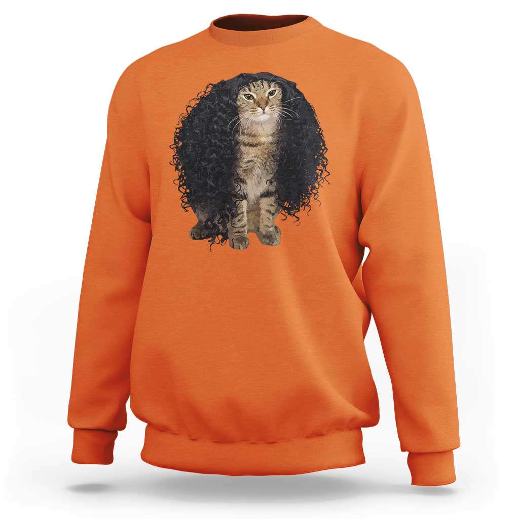 Funny Long Curly Hair Wig Cat Soccer Fans Sweatshirt Football Meme Sports Humor