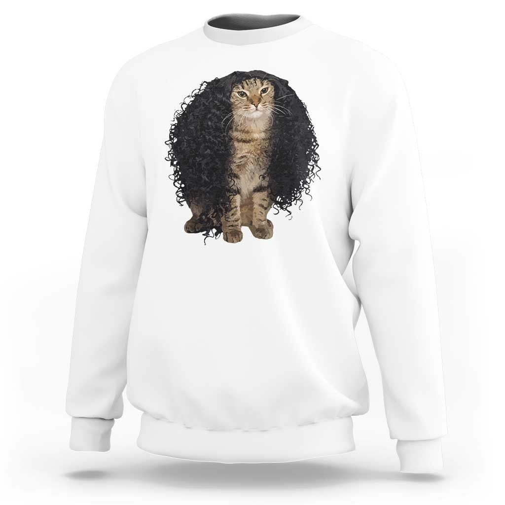 Funny Long Curly Hair Wig Cat Soccer Fans Sweatshirt Football Meme Sports Humor