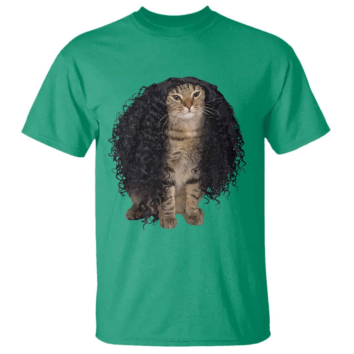 Funny Long Curly Hair Wig Cat Soccer Fans T Shirt Football Meme Sports Humor
