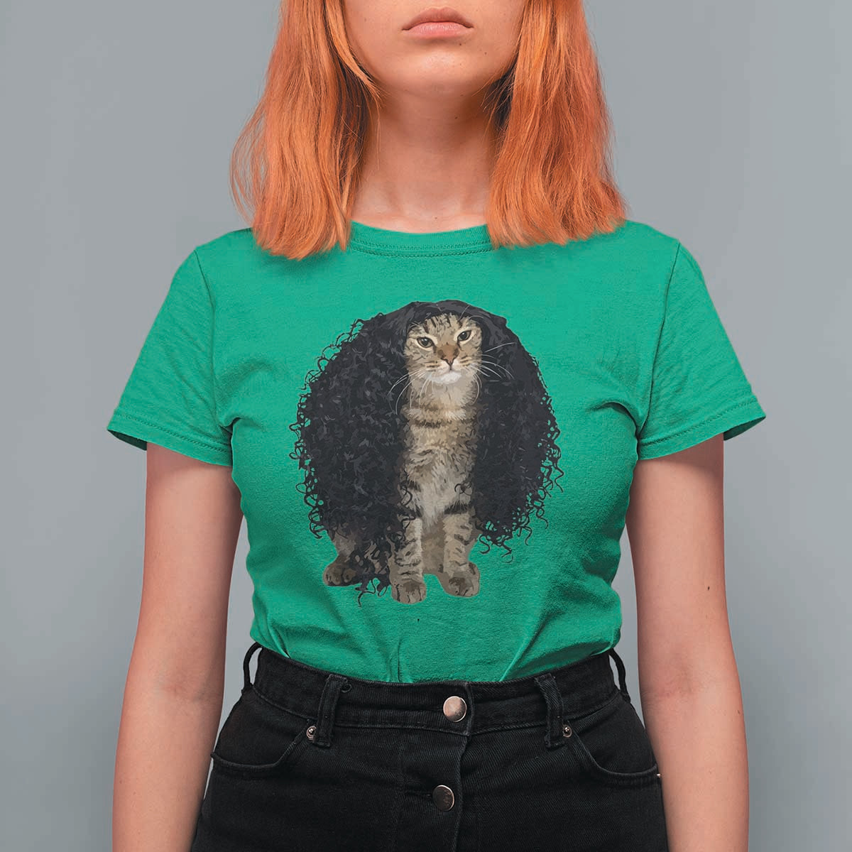 Funny Long Curly Hair Wig Cat Soccer Fans T Shirt For Women Football Meme Sports Humor