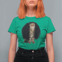 Funny Long Curly Hair Wig Cat Soccer Fans T Shirt For Women Football Meme Sports Humor
