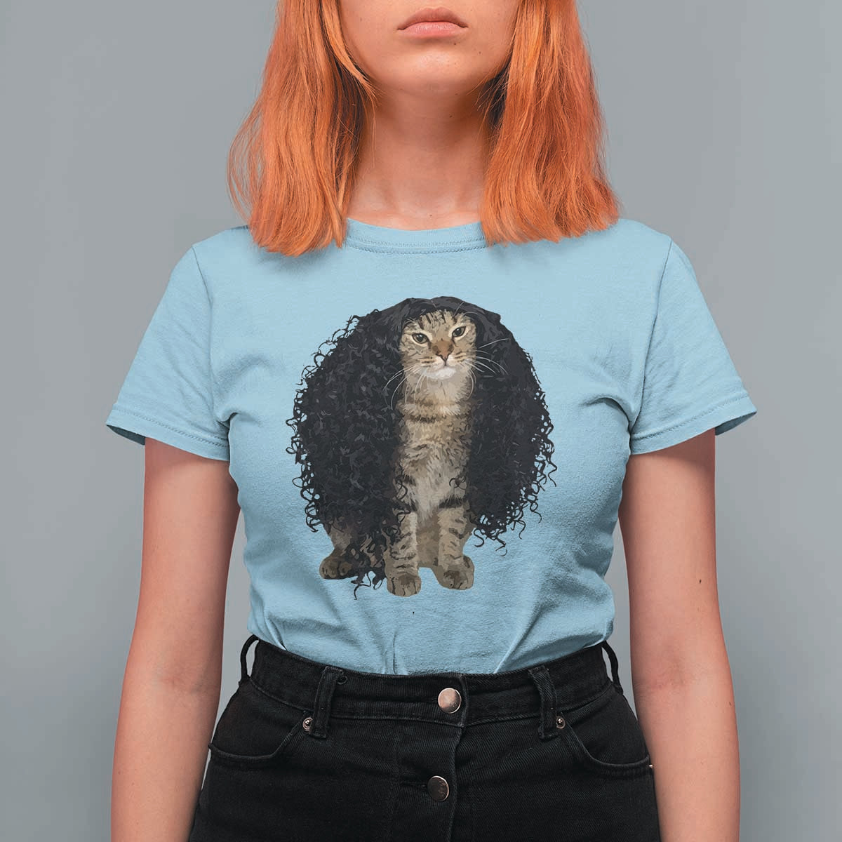 Funny Long Curly Hair Wig Cat Soccer Fans T Shirt For Women Football Meme Sports Humor