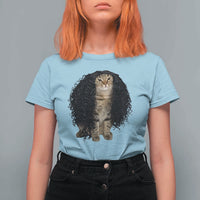 Funny Long Curly Hair Wig Cat Soccer Fans T Shirt For Women Football Meme Sports Humor