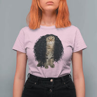 Funny Long Curly Hair Wig Cat Soccer Fans T Shirt For Women Football Meme Sports Humor