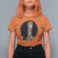 Funny Long Curly Hair Wig Cat Soccer Fans T Shirt For Women Football Meme Sports Humor