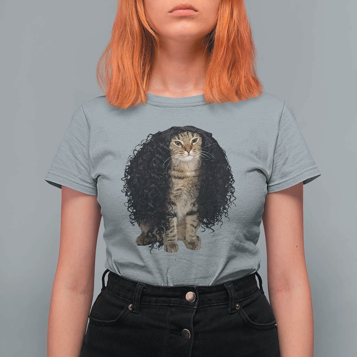 Funny Long Curly Hair Wig Cat Soccer Fans T Shirt For Women Football Meme Sports Humor