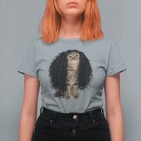 Funny Long Curly Hair Wig Cat Soccer Fans T Shirt For Women Football Meme Sports Humor