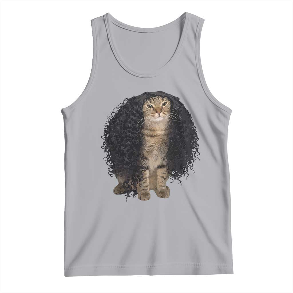Funny Long Curly Hair Wig Cat Soccer Fans Tank Top Football Meme Sports Humor