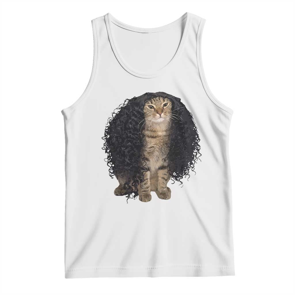 Funny Long Curly Hair Wig Cat Soccer Fans Tank Top Football Meme Sports Humor