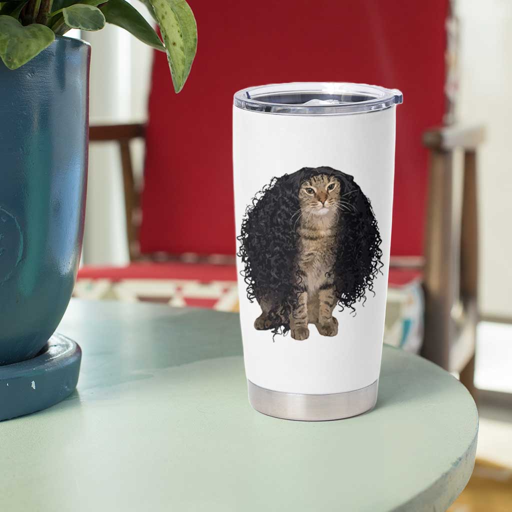 Funny Long Curly Hair Wig Cat Soccer Fans Tumbler Cup Football Meme Sports Humor