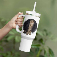 Funny Long Curly Hair Wig Cat Soccer Fans Tumbler With Handle Football Meme Sports Humor