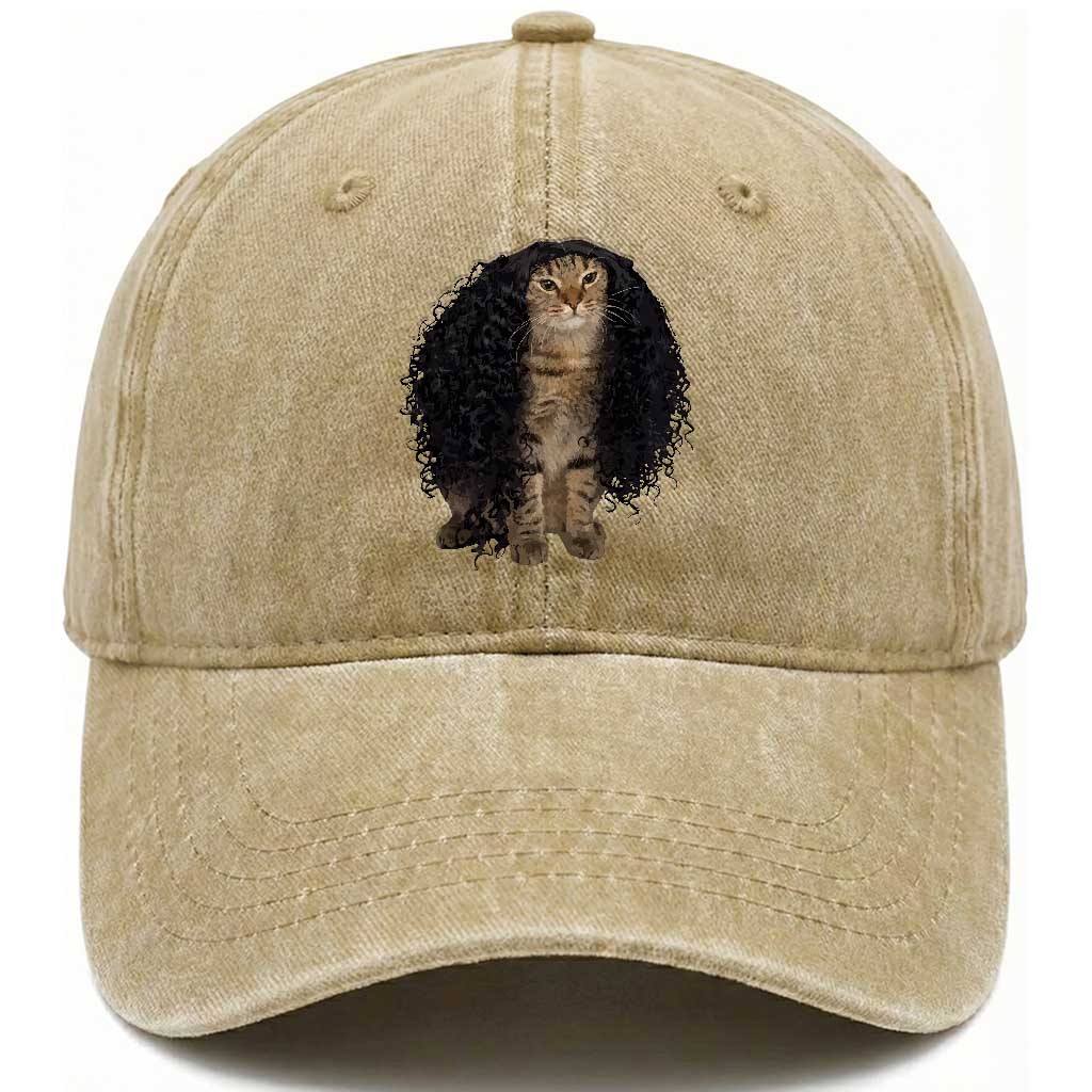 Funny Long Curly Hair Wig Cat Soccer Fans Washed Cotton Baseball Cap Football Meme Sports Humor