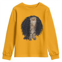 Funny Long Curly Hair Wig Cat Soccer Fans Youth Sweatshirt Football Meme Sports Humor