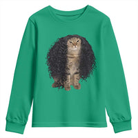 Funny Long Curly Hair Wig Cat Soccer Fans Youth Sweatshirt Football Meme Sports Humor