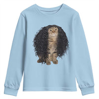 Funny Long Curly Hair Wig Cat Soccer Fans Youth Sweatshirt Football Meme Sports Humor
