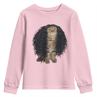 Funny Long Curly Hair Wig Cat Soccer Fans Youth Sweatshirt Football Meme Sports Humor