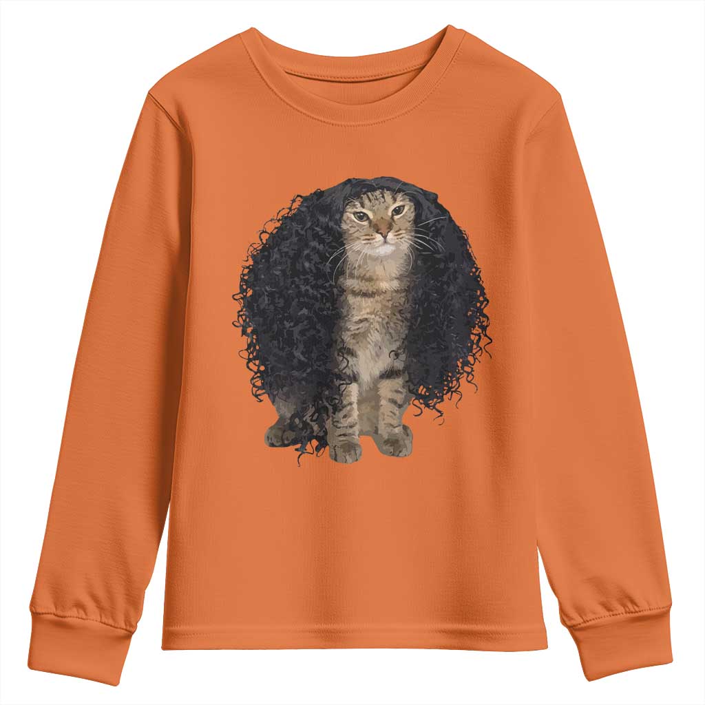 Funny Long Curly Hair Wig Cat Soccer Fans Youth Sweatshirt Football Meme Sports Humor