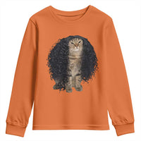Funny Long Curly Hair Wig Cat Soccer Fans Youth Sweatshirt Football Meme Sports Humor