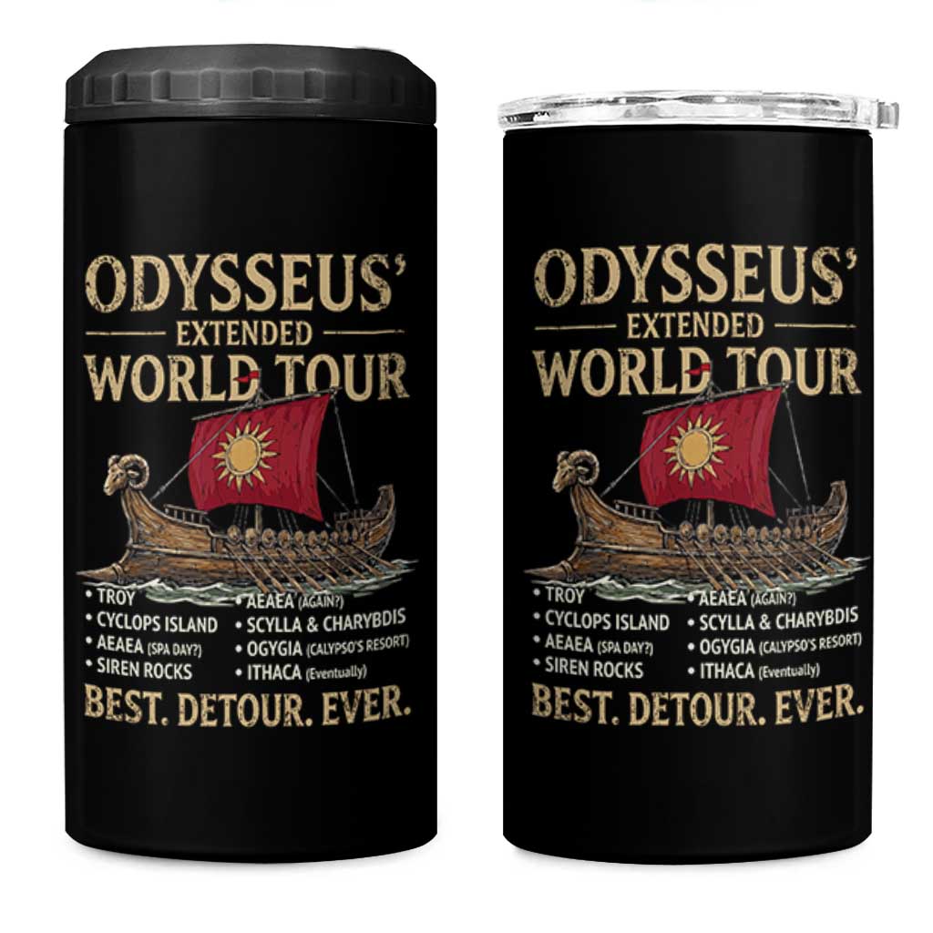 Odysseus Extended World Tour 4 in 1 Can Cooler Tumbler Funny Greek Mythology Odyssey History Gift
