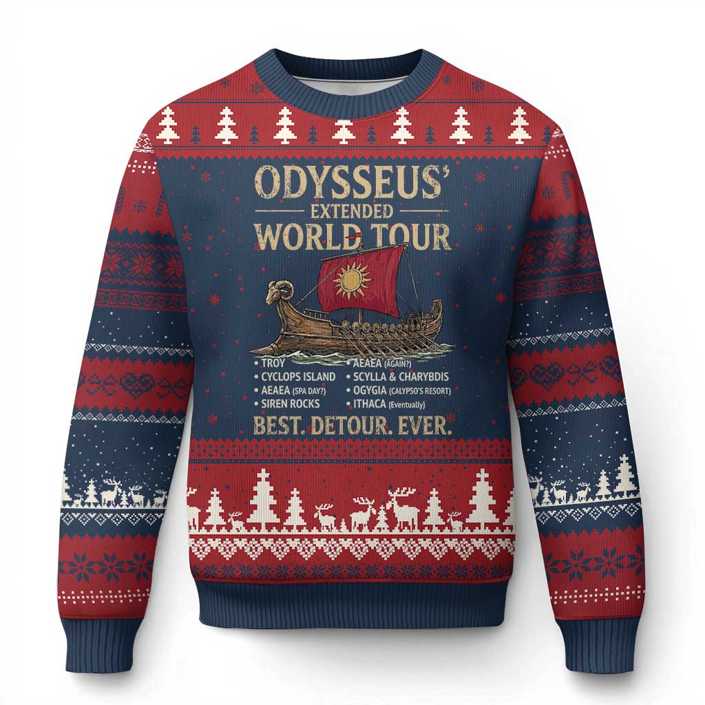 Odysseus Extended World Tour Ugly Christmas Sweater Funny Greek Mythology Odyssey History Gift