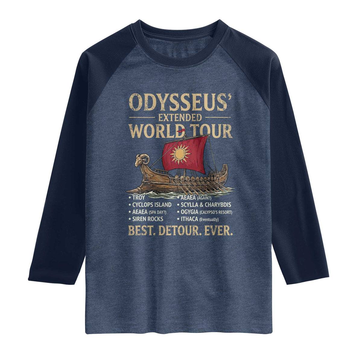 Odysseus Extended World Tour Raglan Shirt Funny Greek Mythology Odyssey History Gift