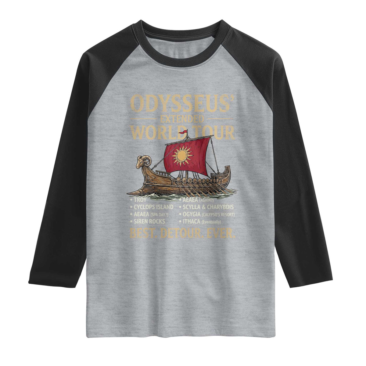 Odysseus Extended World Tour Raglan Shirt Funny Greek Mythology Odyssey History Gift
