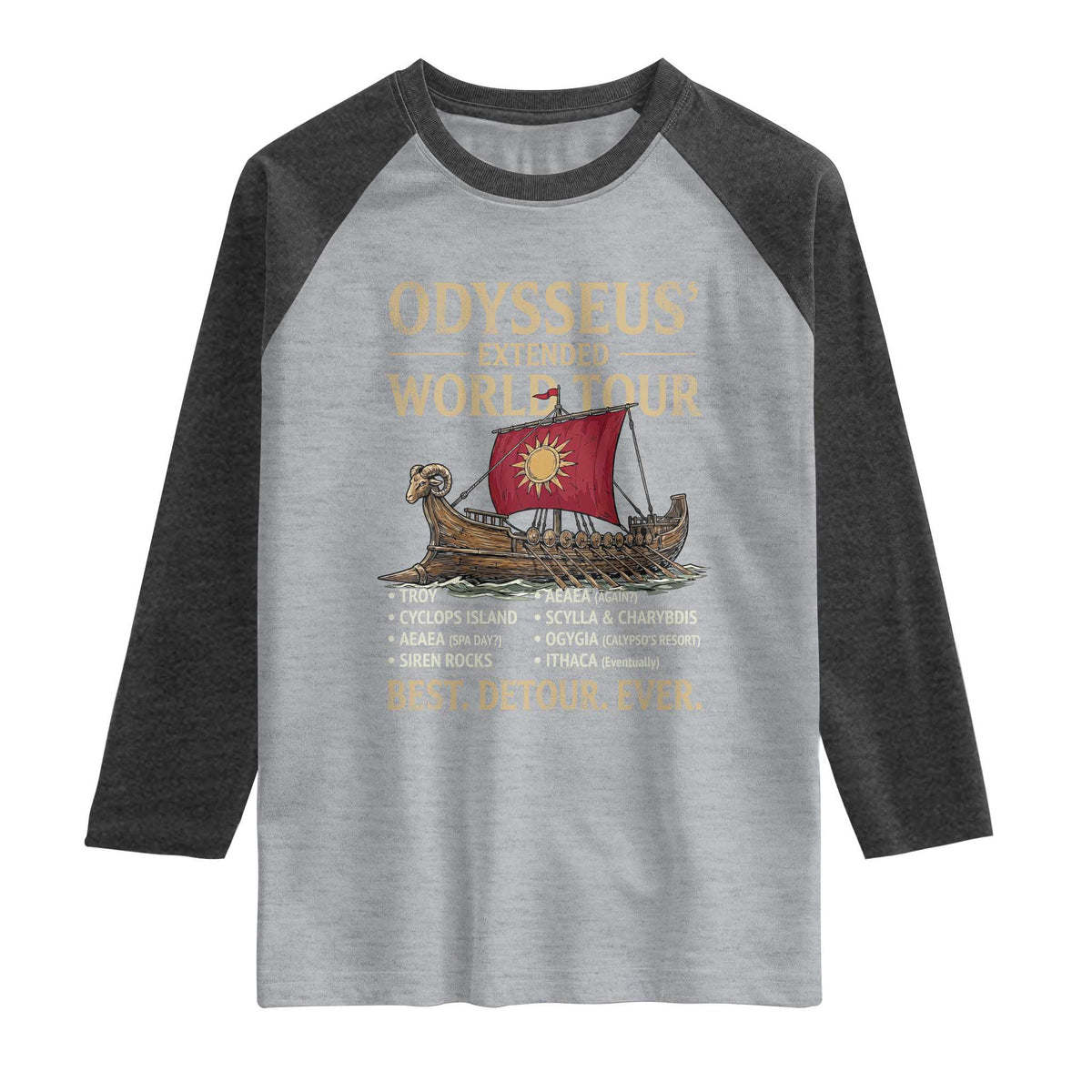 Odysseus Extended World Tour Raglan Shirt Funny Greek Mythology Odyssey History Gift