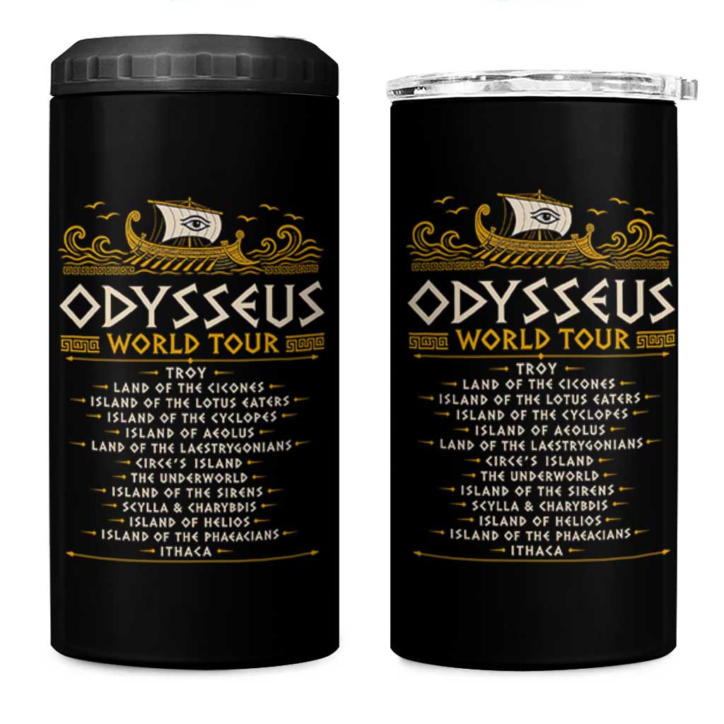 Odysseus World Tour Epic Journey 4 in 1 Can Cooler Tumbler Funny Greek Mythology Odyssey History Gift