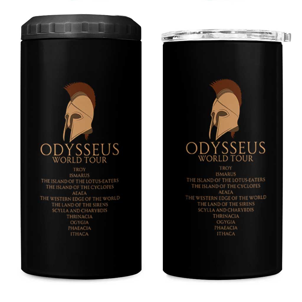 Odysseus Ancient Greek Odyssey World Tour 4 in 1 Can Cooler Tumbler Mythology Corinthian Helmet History Lover Gift