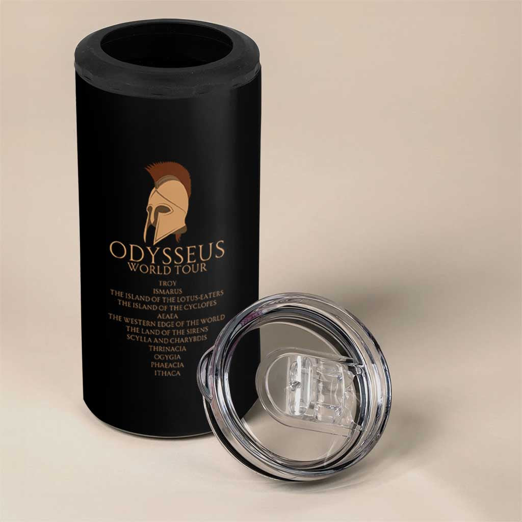 Odysseus Ancient Greek Odyssey World Tour 4 in 1 Can Cooler Tumbler Mythology Corinthian Helmet History Lover Gift