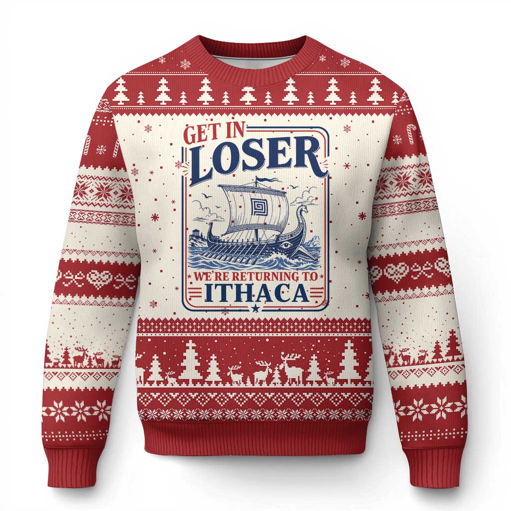 Funny Odysseus Journey Epic Odyssey Parody Ugly Christmas Sweater Retro Get In Loser Returning To Ithaca Greek Mythology Meme