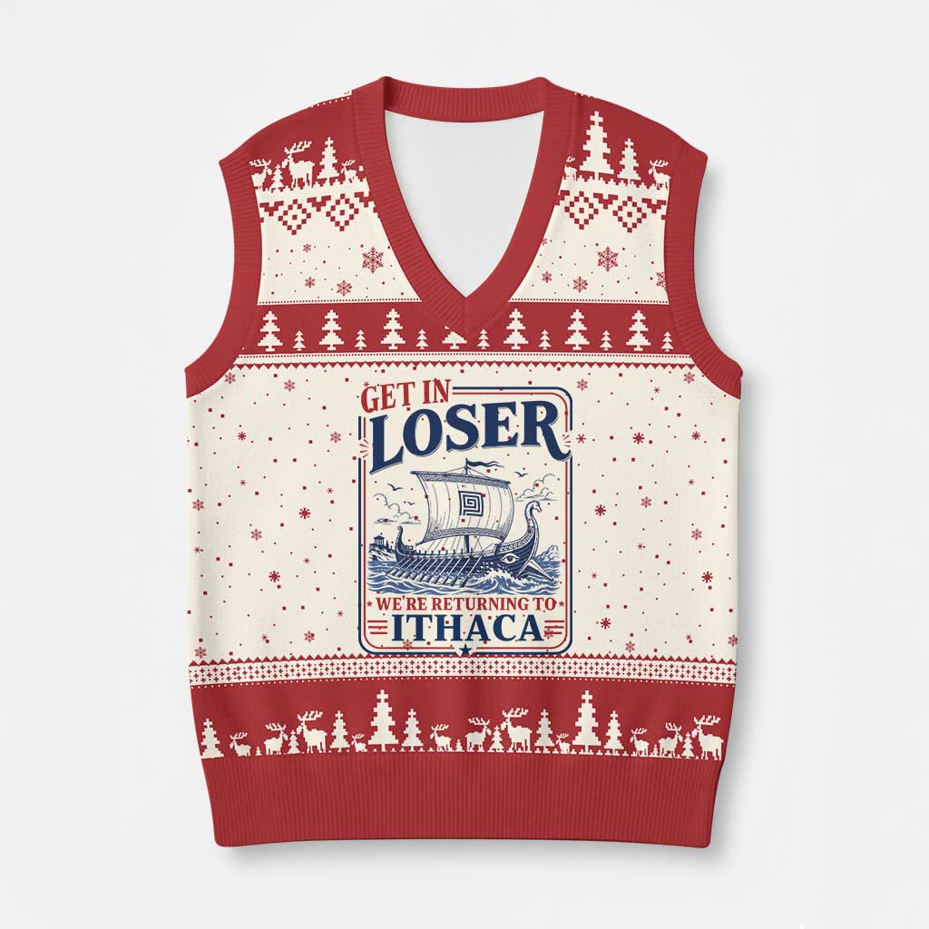 Funny Odysseus Journey Epic Odyssey Parody V-Neck Knit Sweater Vest Retro Get In Loser Returning To Ithaca Greek Mythology Meme
