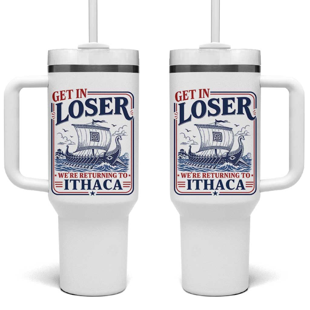 Funny Odysseus Journey Epic Odyssey Parody Tumbler With Handle Retro Get In Loser Returning To Ithaca Greek Mythology Meme