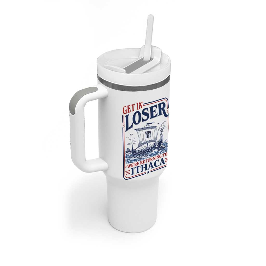 Funny Odysseus Journey Epic Odyssey Parody Tumbler With Handle Retro Get In Loser Returning To Ithaca Greek Mythology Meme