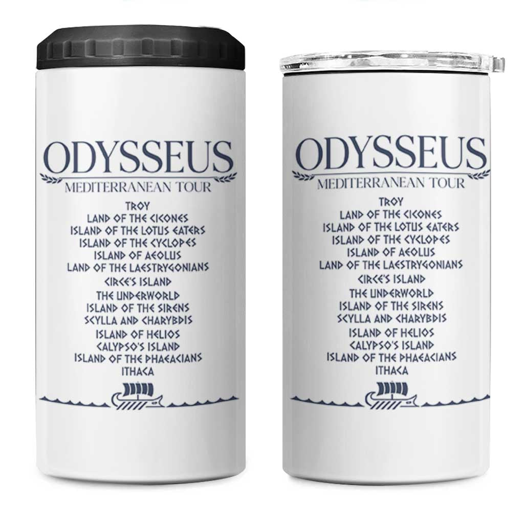 Odysseus Mediterranean Tour 4 in 1 Can Cooler Tumbler Funny Greek Mythology Ancient History Graphic