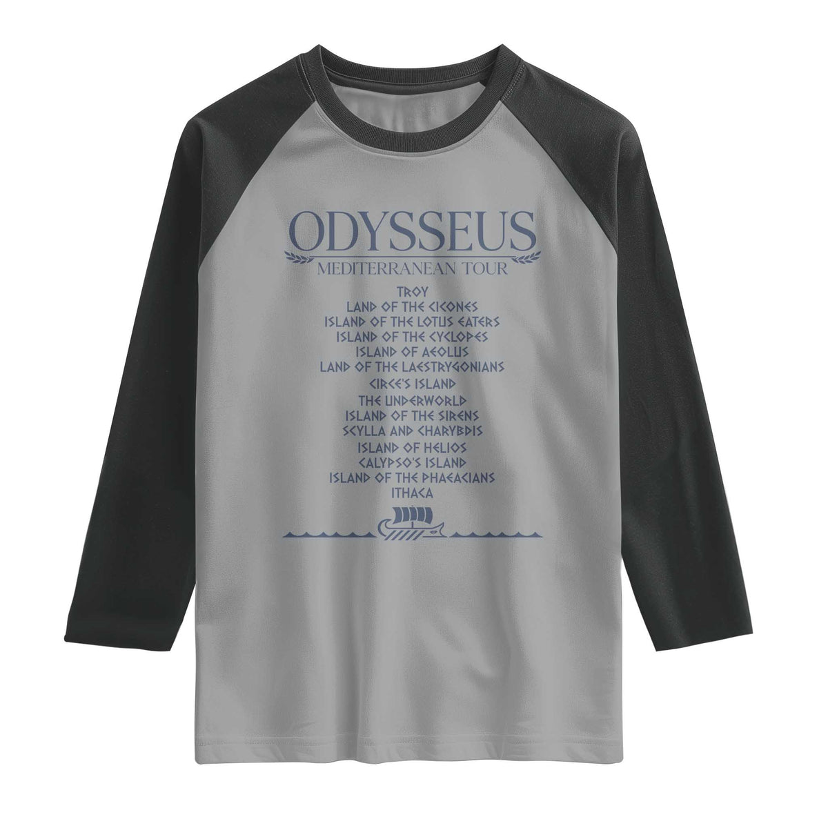 Odysseus Mediterranean Tour Raglan Shirt Funny Greek Mythology Ancient History Graphic