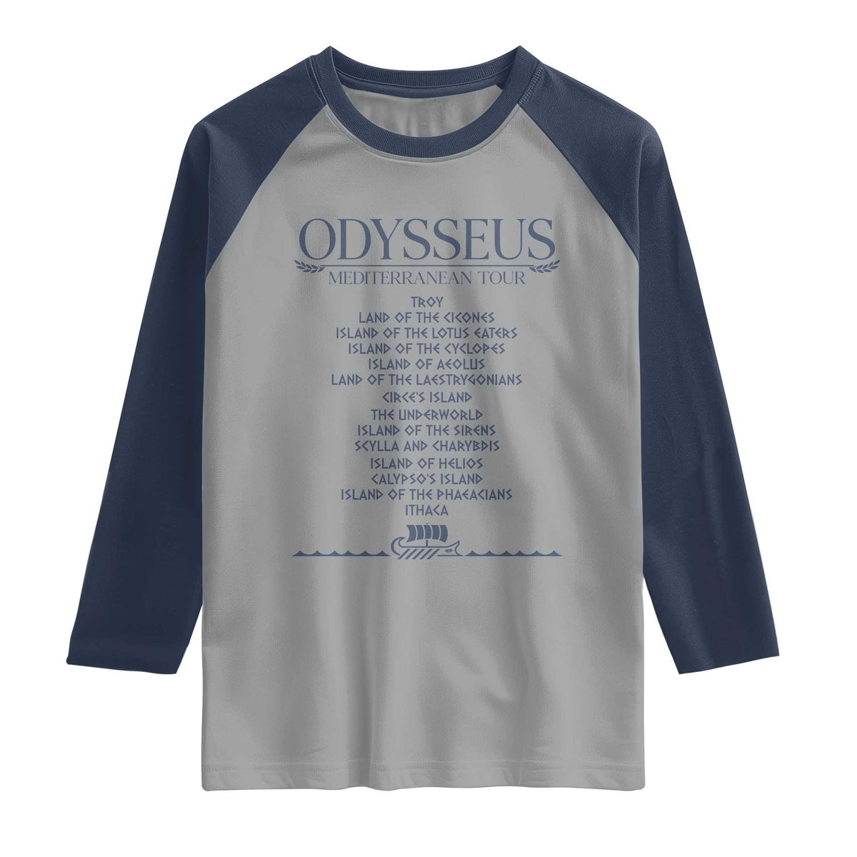Odysseus Mediterranean Tour Raglan Shirt Funny Greek Mythology Ancient History Graphic