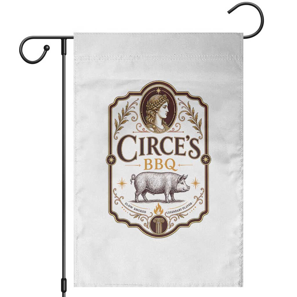 Circes BBQ Funny Greek Mythology Dark Humor Garden Flag Slow Smoked Legendary Flavor Odysseus Pigs Odyssey Parody
