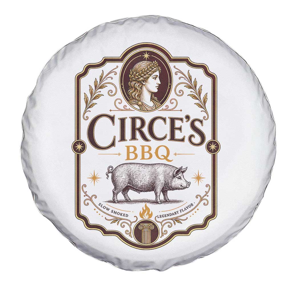 Circes BBQ Funny Greek Mythology Dark Humor Spare Tire Cover Slow Smoked Legendary Flavor Odysseus Pigs Odyssey Parody
