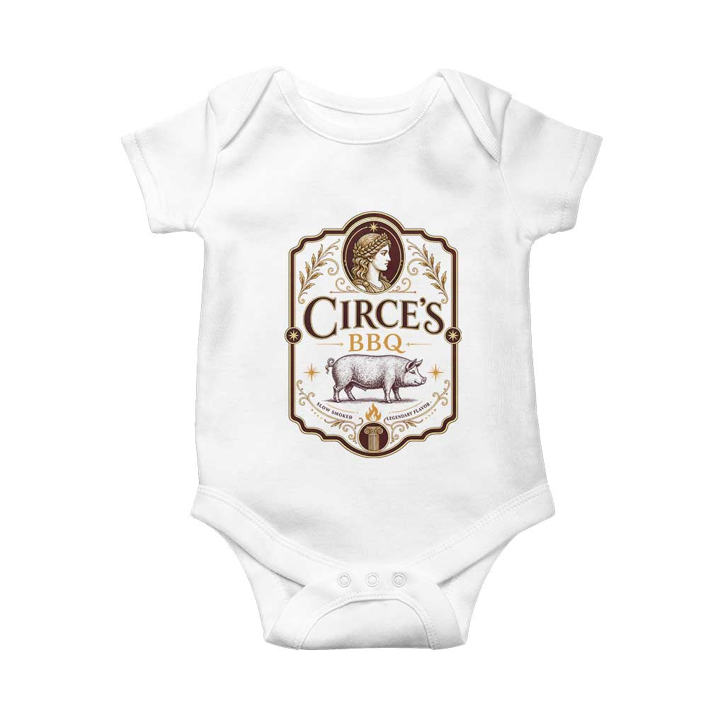 Circes BBQ Funny Greek Mythology Dark Humor Baby Onesie Slow Smoked Legendary Flavor Odysseus Pigs Odyssey Parody