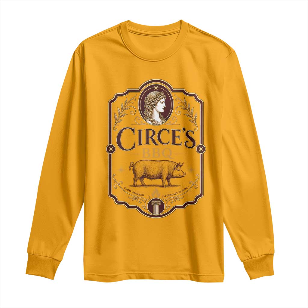Circes BBQ Funny Greek Mythology Dark Humor Long Sleeve Shirt Slow Smoked Legendary Flavor Odysseus Pigs Odyssey Parody