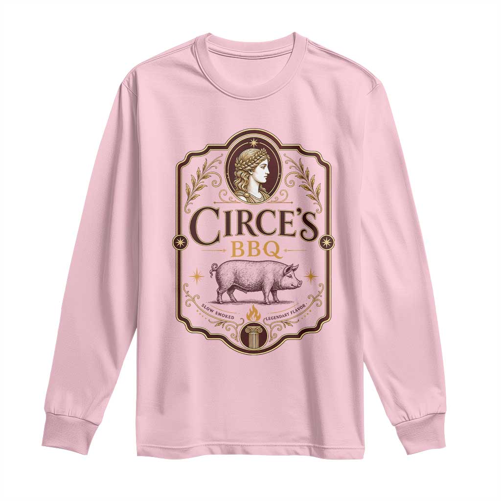 Circes BBQ Funny Greek Mythology Dark Humor Long Sleeve Shirt Slow Smoked Legendary Flavor Odysseus Pigs Odyssey Parody