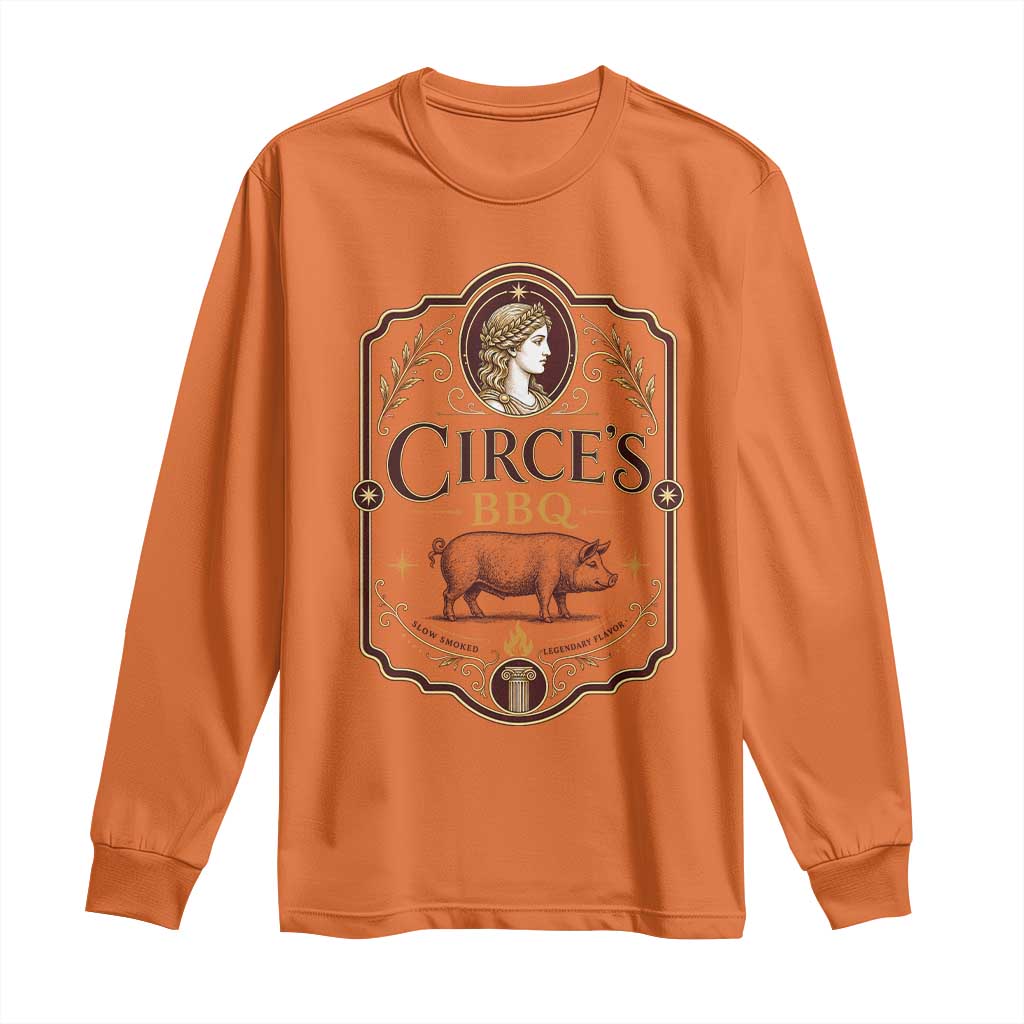 Circes BBQ Funny Greek Mythology Dark Humor Long Sleeve Shirt Slow Smoked Legendary Flavor Odysseus Pigs Odyssey Parody