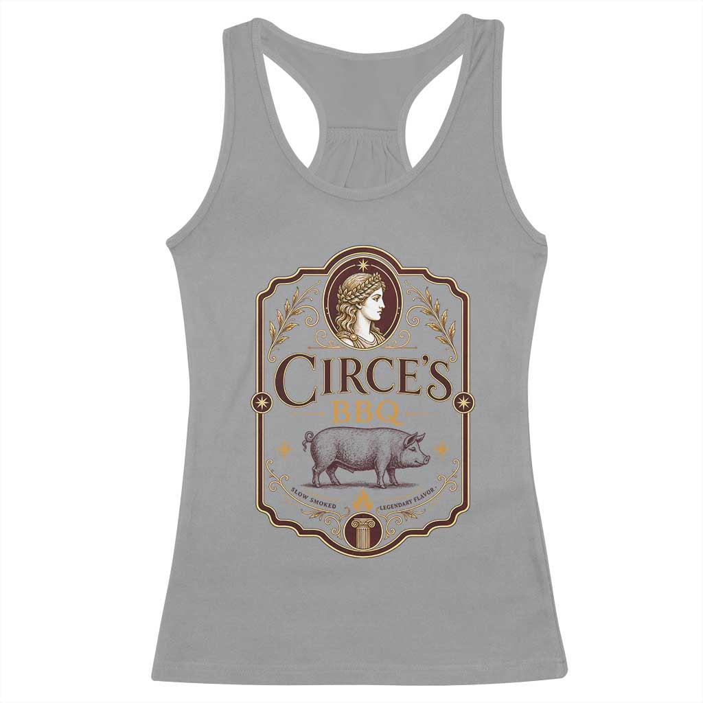 Circes BBQ Funny Greek Mythology Dark Humor Racerback Tank Top Slow Smoked Legendary Flavor Odysseus Pigs Odyssey Parody