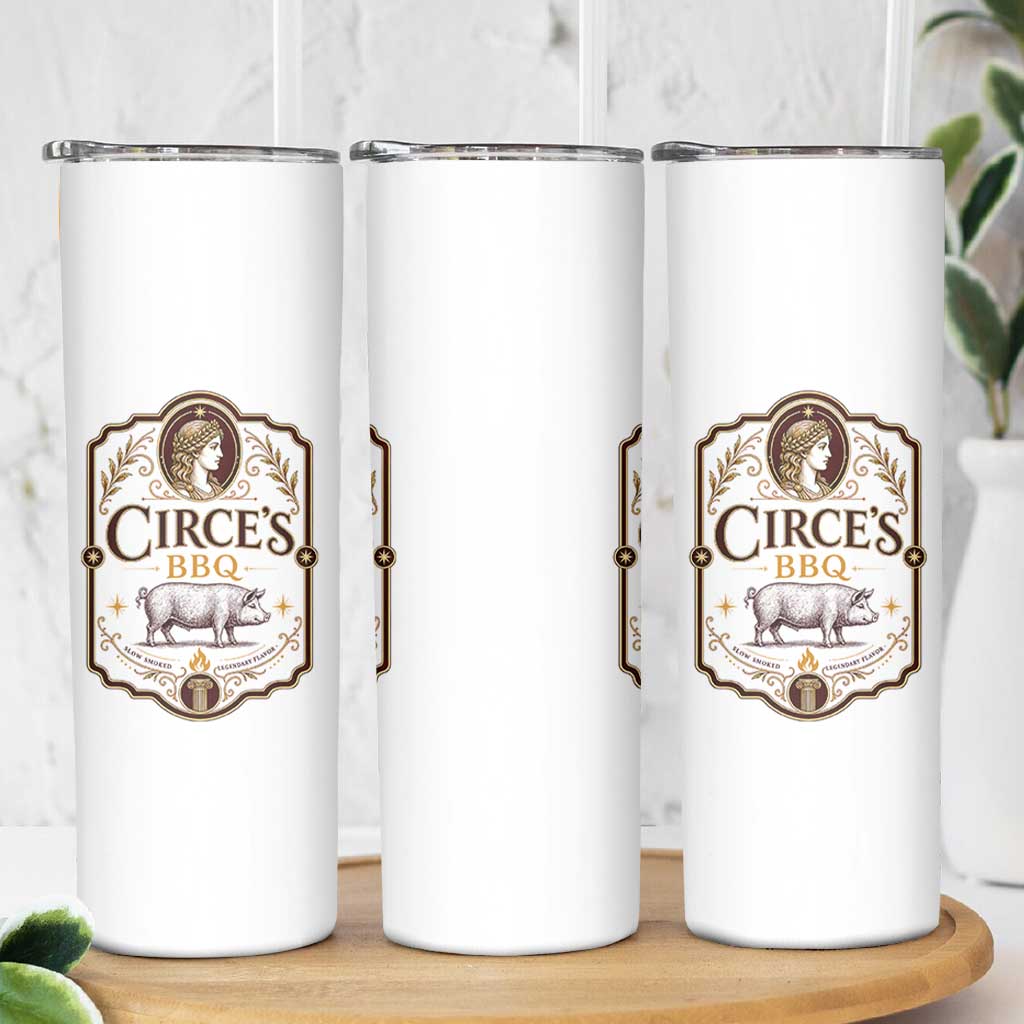 Circes BBQ Funny Greek Mythology Dark Humor Skinny Tumbler Slow Smoked Legendary Flavor Odysseus Pigs Odyssey Parody