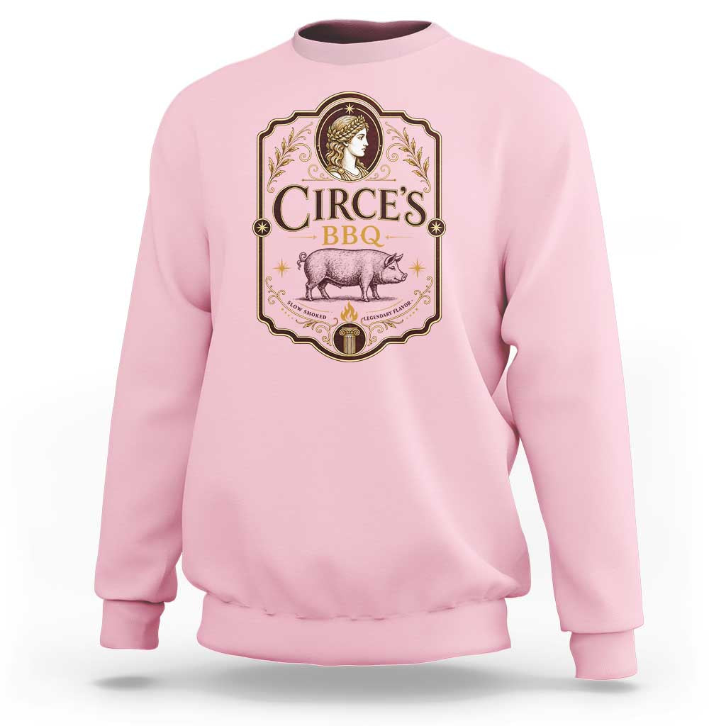 Circes BBQ Funny Greek Mythology Dark Humor Sweatshirt Slow Smoked Legendary Flavor Odysseus Pigs Odyssey Parody