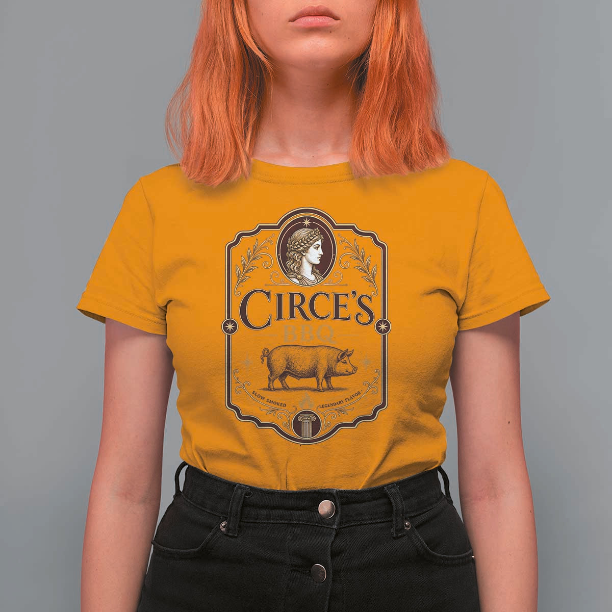 Circes BBQ Funny Greek Mythology Dark Humor T Shirt For Women Slow Smoked Legendary Flavor Odysseus Pigs Odyssey Parody